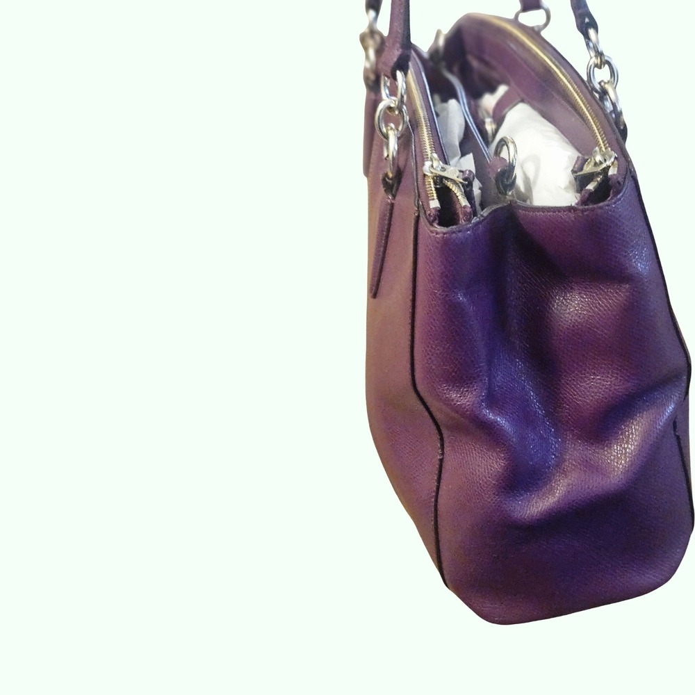 Coach Minetta Crossgrain Leather Tote Bag Plum Purple Gold Hardware Handbag - Picture 6 of 12